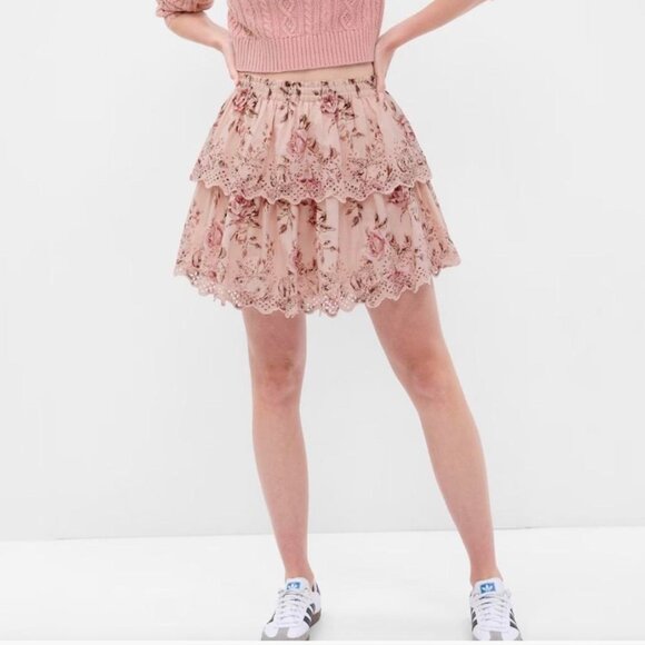 Gap x LoveShackFancy Floral Pink Tiered Ruffle Skirt Sz. S - Picture 2 of 8